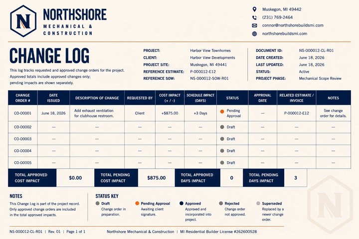 Reference Northshore change log preview.